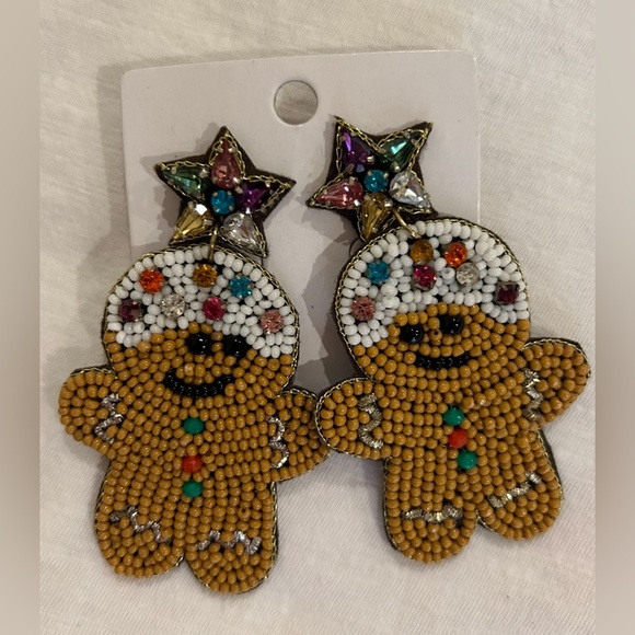 Viola Seedbead Gingerbread man Earrings - Picture 2 of 4